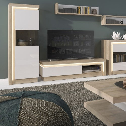Lyon-266 1 drawer TV Stand With Open Shelf In Platinum/Light Grey Gloss