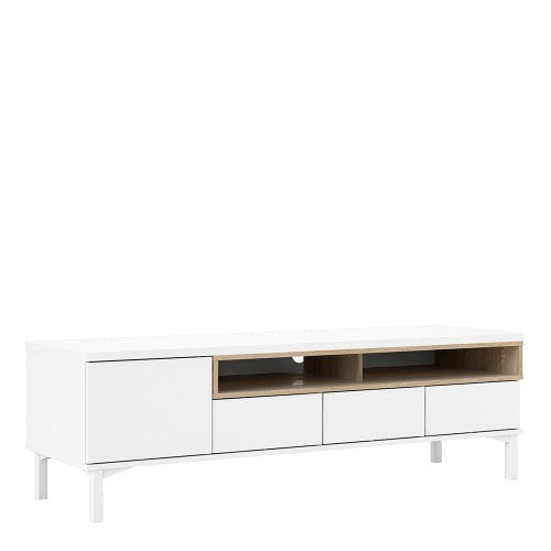 Roomers TV Unit 3 Drawers 1 Door in White and Oak.  Roomers is an attractive classic design with a modern interpretation. www.furniturewonderland.co.uk