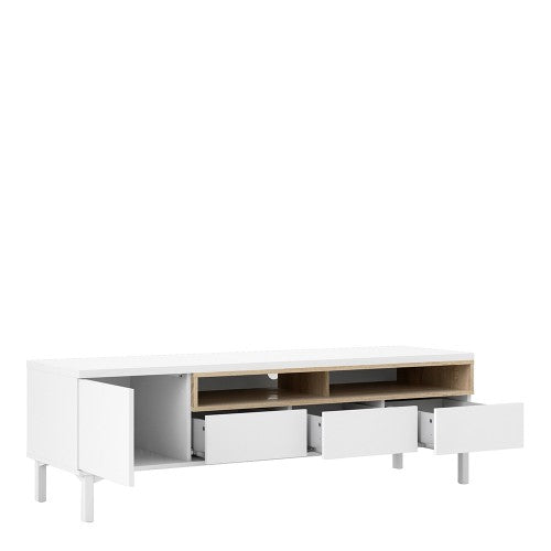 Roomers-9AK TV Stand 3 Drawers 1 Door in White and Oak