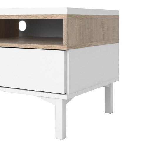 Roomers-9AK TV Stand 3 Drawers 1 Door in White and Oak