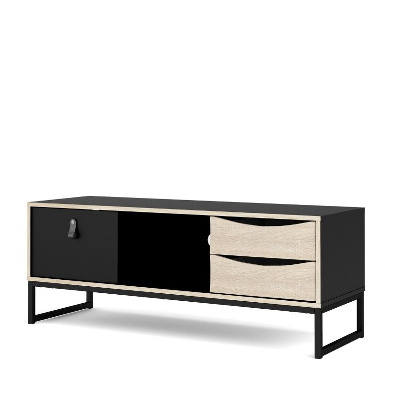 Stubbe-206 TV Stand 3 drawers and open shelf in Matt Black Oak