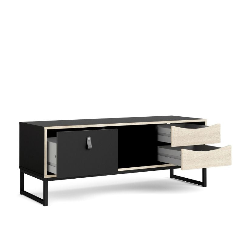 Stubbe-206 TV Stand 3 drawers and open shelf in Matt Black Oak